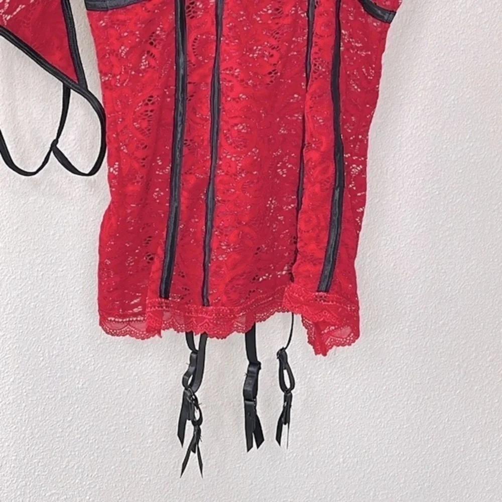 Dreamgirl Ruby Red Lace Underwire Bustier Corset Chemise Garter Strap Size Small